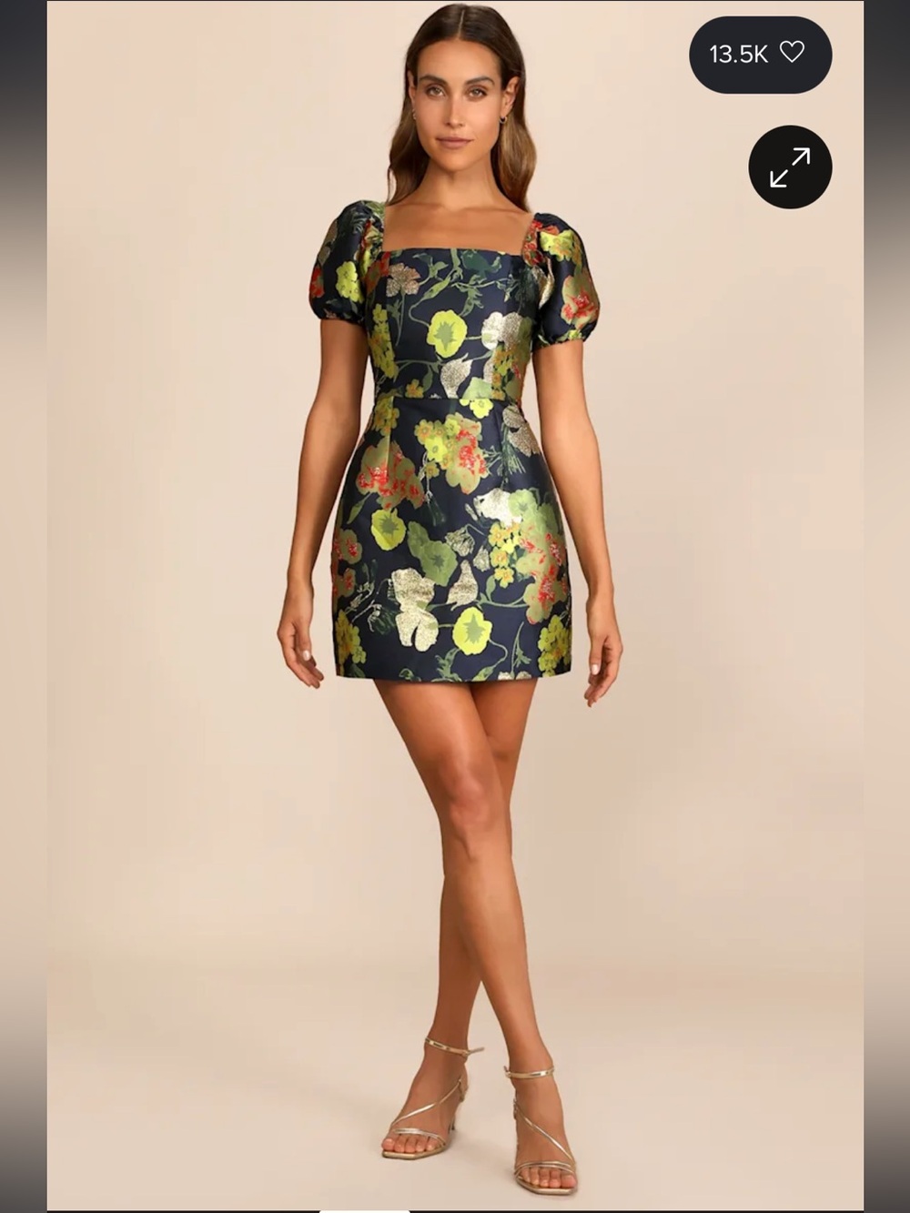 Lulu's Navy Floral Puff-Sleeve Mini Dress